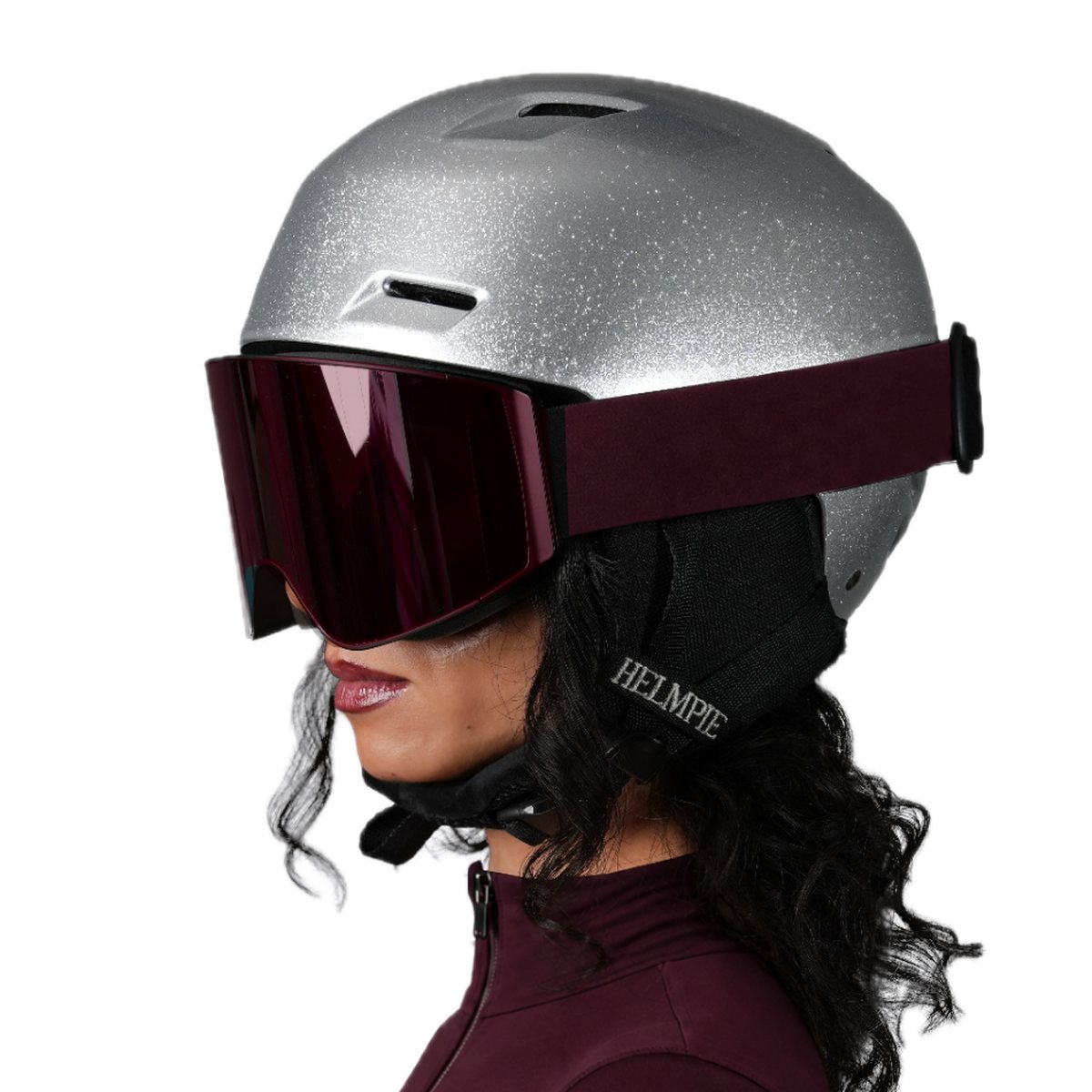 Starlight Silver Ski Helmpie with magnetic buckle